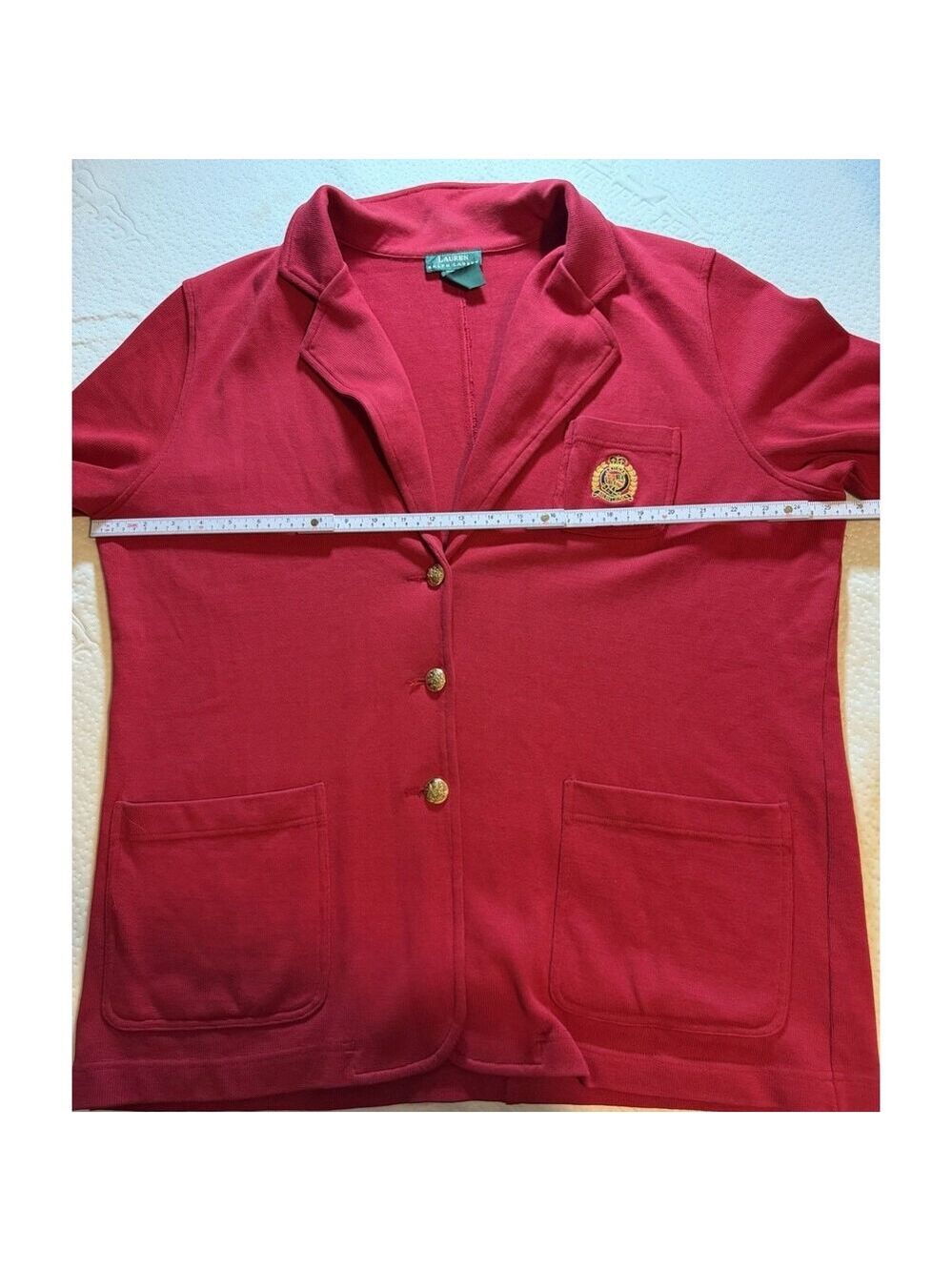 Lauren Ralph Lauren Royal Crest Sweater Cardigan PETITE Large PL Vintage - Picture 8 of 11